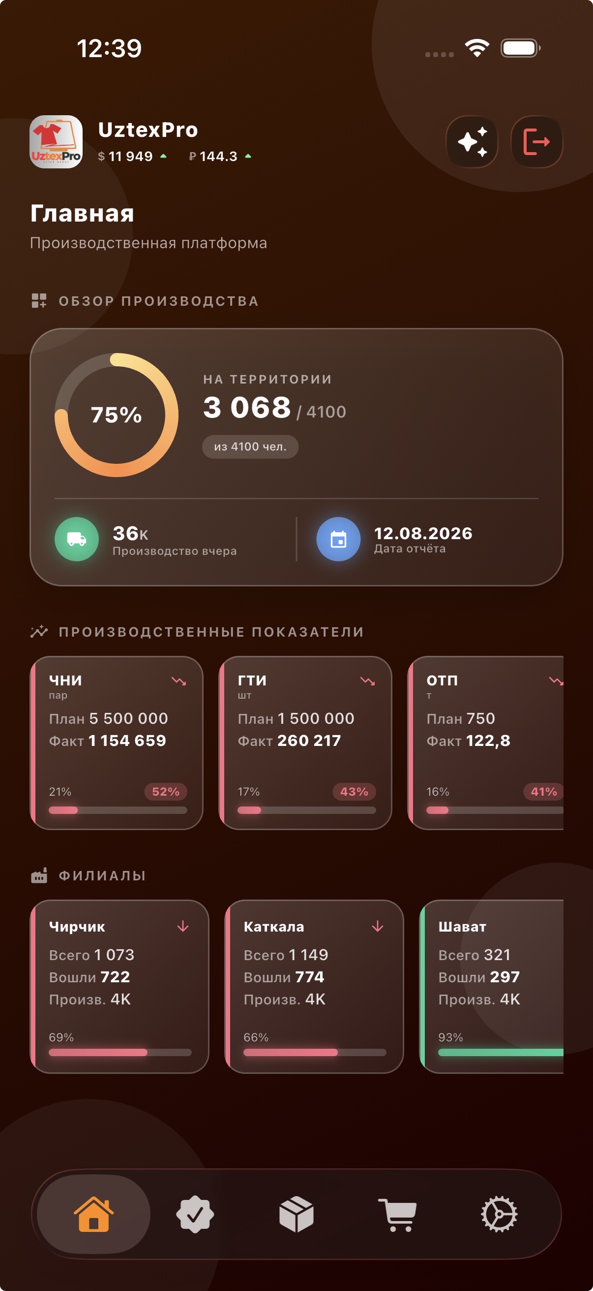 UztexPro production management app screenshot